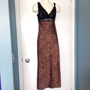 Stunning Satin Leopard Print & Lace Maxi Night Dress